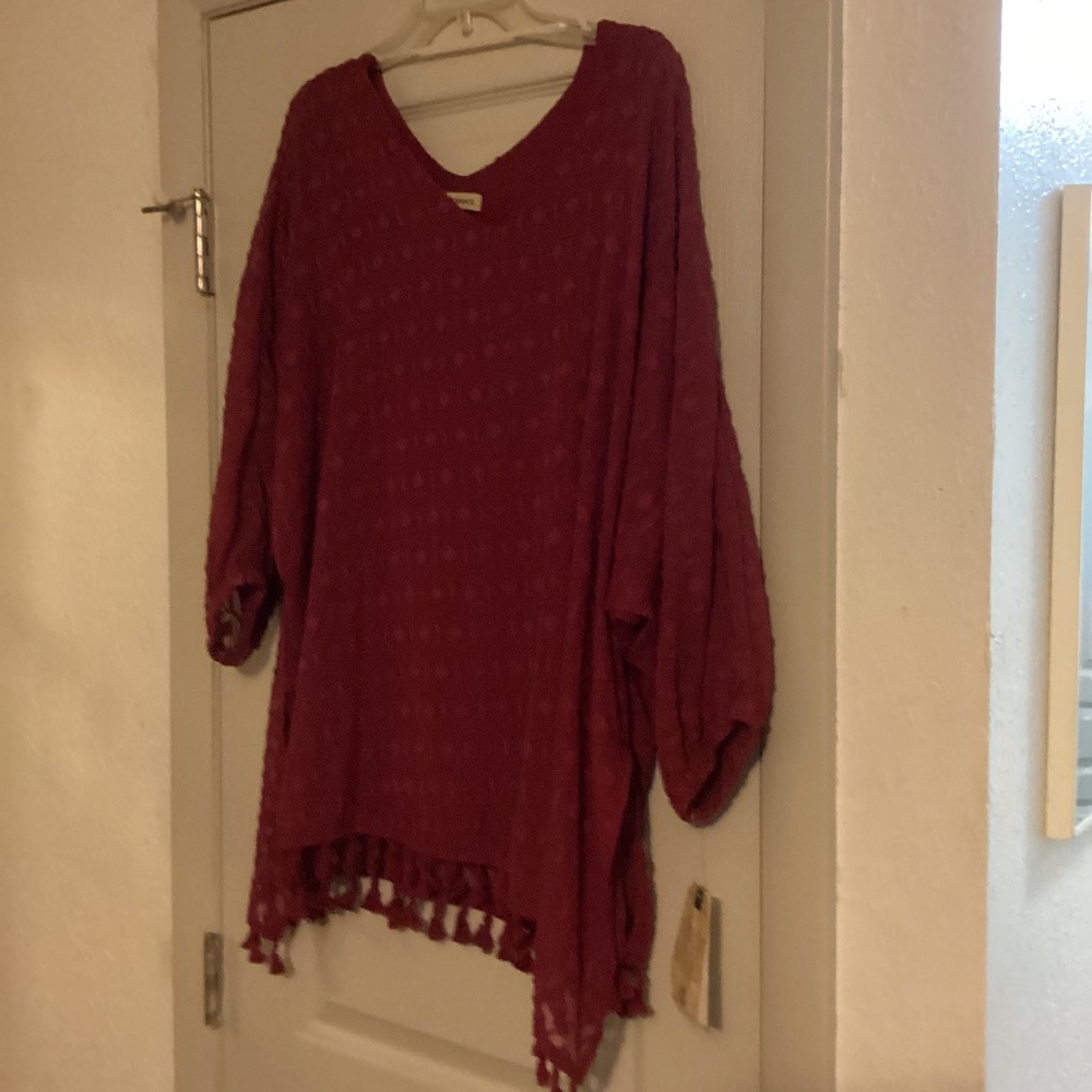 Women Sz L top, Sheer lined, Wine Red by Democracy